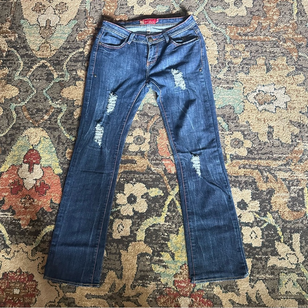 Apple Bottoms Blue Distressed Flare Jeans